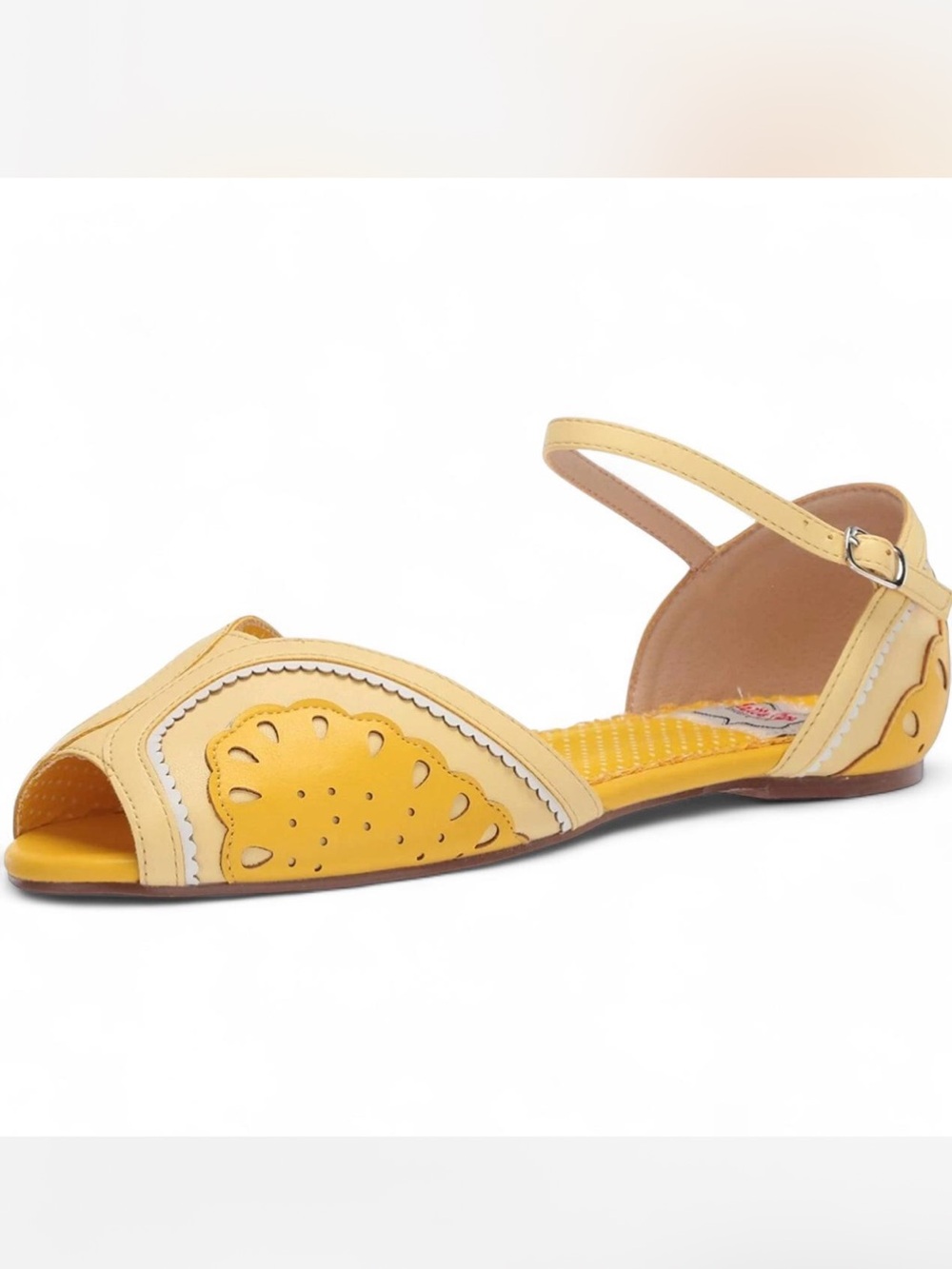Lemon Fruit Cut-out Leather Flats Peep Toe Strap Rockabilly Sandal Retro Size 11